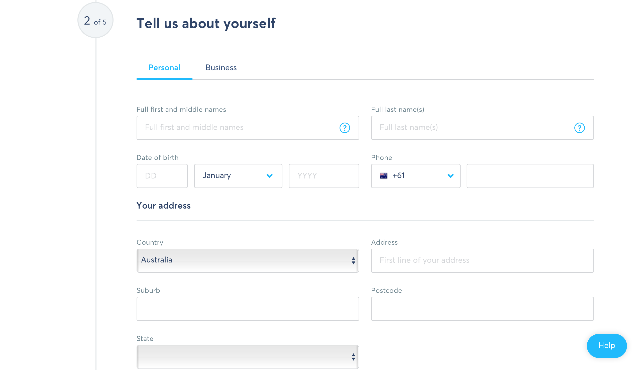 Registering personal details to create account