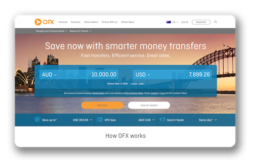 TransferWise website screenshot.