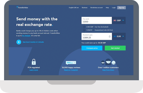 TransferWise website screenshot. 